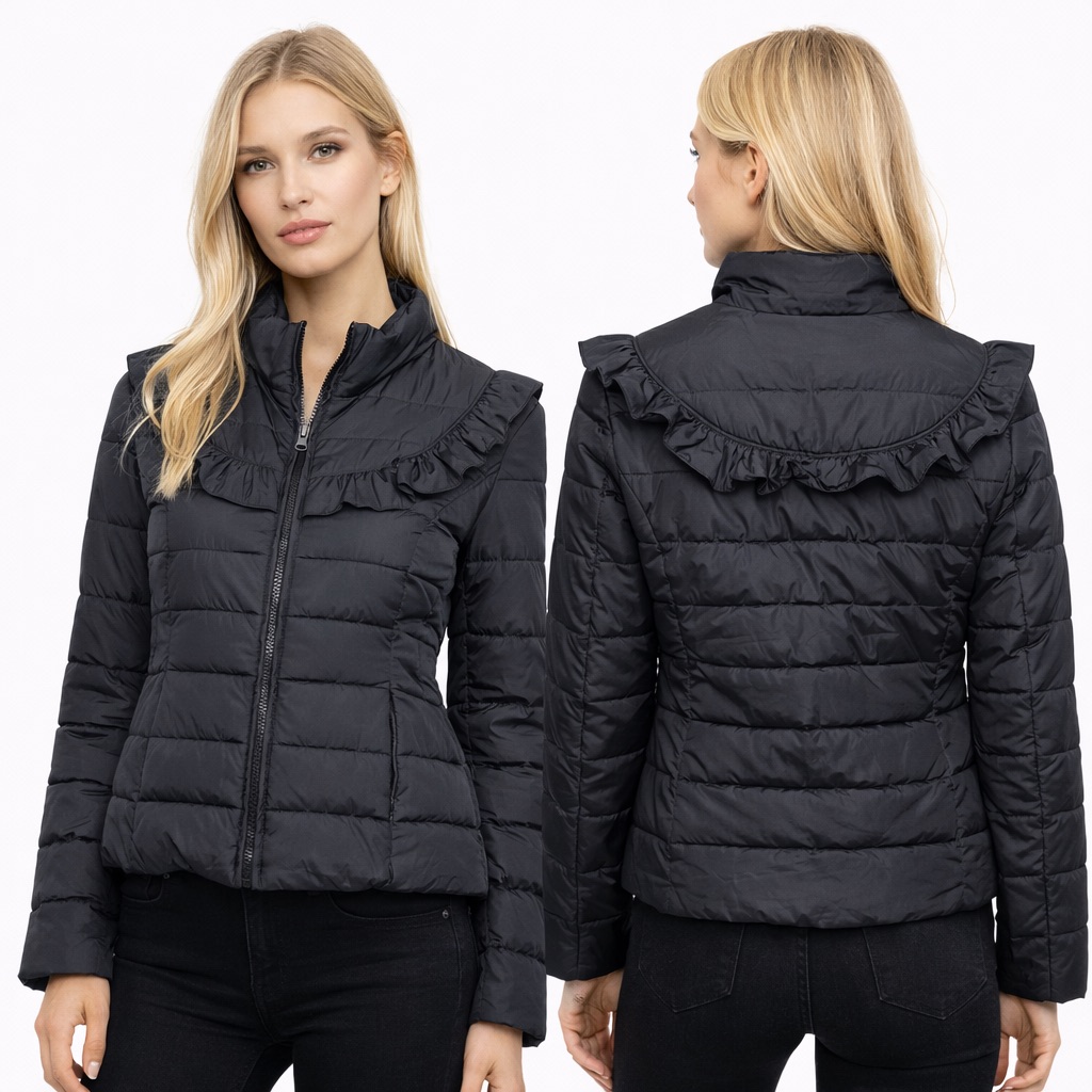 Love Moschino Lightweight Quilted Jacket Ruffle Detail Zipper Needs Repair